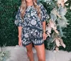 Tcec Printed Short Sleeve Set In Navy In Blue