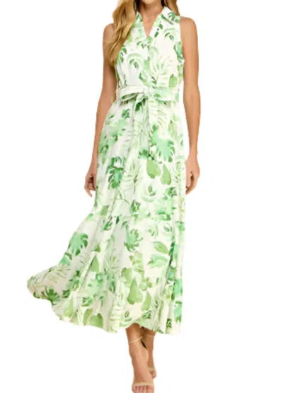 Tcec Private Island Dress In Green Palm Leaves Print In Multi