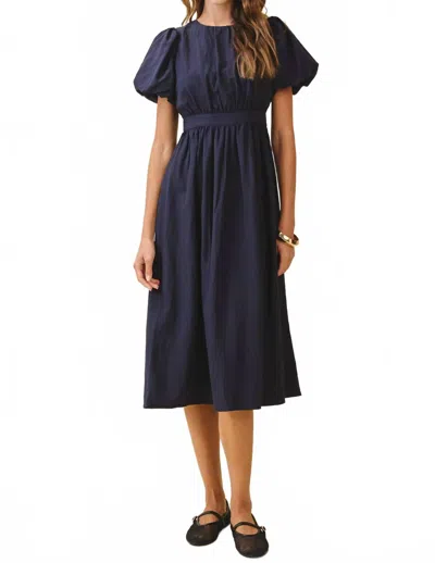Tcec Puff Sleeve Midi Dress In Navy In Blue