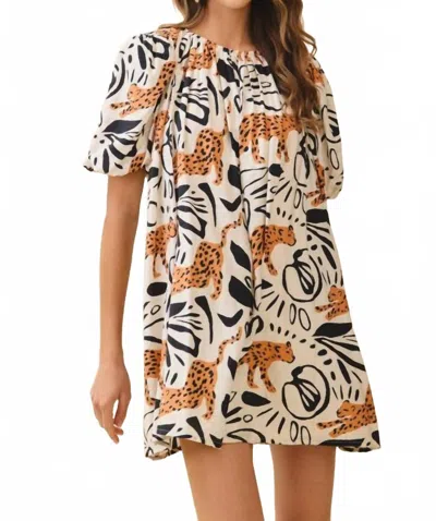Tcec Puff Sleeve Swing Dress In Leopard Print / Cream In Multi