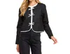 Tcec Quilted Long Sleeve Accented Bow Jacket In Black In Black