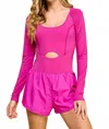 Tcec Race You To It Long Sleeve Active Romper In Fuchsia In Pink