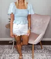 Tcec Rachel Smocked Short Sleeve Top In Baby Blue In Blue