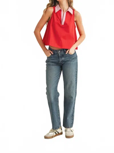 Tcec Relaxed Cotton Poplin Collar Top In Red