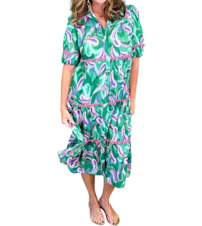 Tcec Retro Midi Print Dress In Green