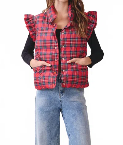 Tcec Rosalyn Plaid Vest In Red In Animal Print
