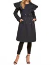 Tcec Ruffle Detail Trench Coat In Black In Blue