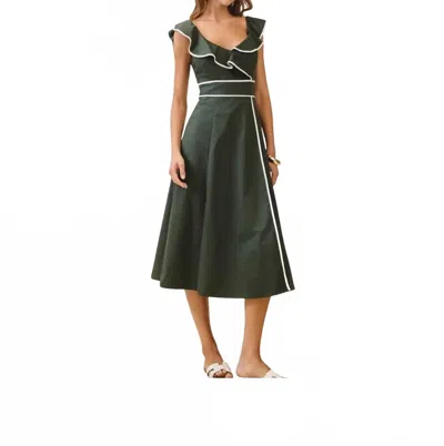 Tcec Ruffle Neck Bodice Midi Dress In Hunter Green