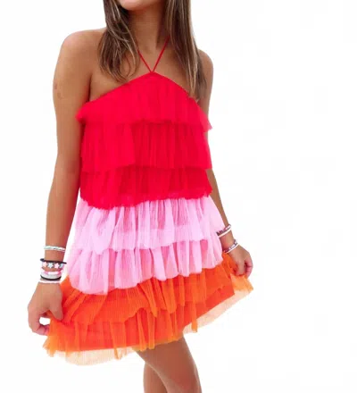 Tcec Ruffle Organza Dress In Red In Multi