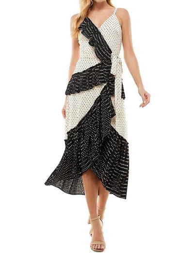 Tcec Ruffle Wrap Midi Dress In Black & White In Multi
