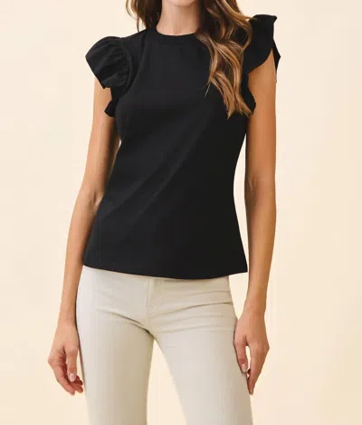 Tcec Ruffled Flutter Sleeves Round Neck Sleeveless Top In Black