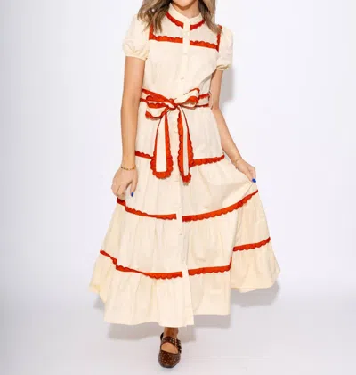 Tcec Scallop And Stitch Bow Tie Tiered Midi Dress In Beige In Neutral