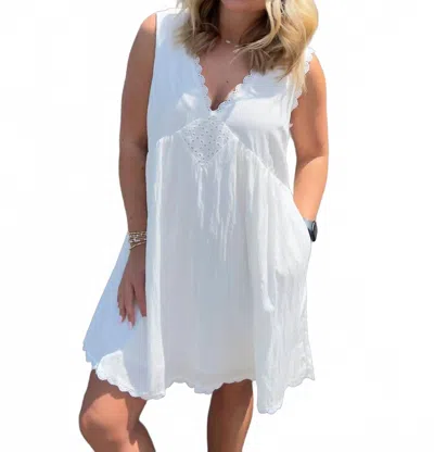 Tcec Scalloped Lace Trim Detail Babydoll Mini Dress In White