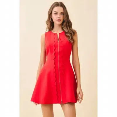 Tcec Scalloped Trim Closure Mini Dress In Red