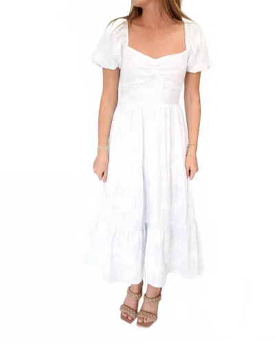 Tcec Serene Floral Puff Sleeve Open-back Midi Dress With Pockets In Blue/white