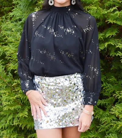 Tcec Shimmering Nights Mock Neck Top In Black