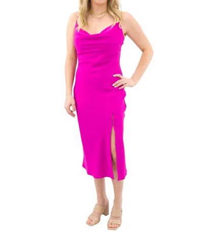 Tcec Sleek Bright Cowl Neck Slip Dress In Magenta In Pink