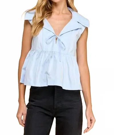 Tcec Sleeveless Collared Peplum Hem Top In Light Blue