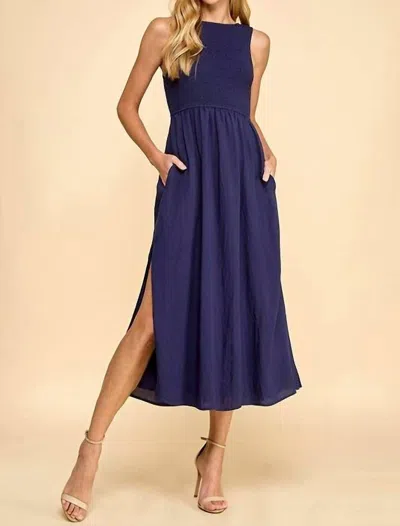 Tcec Sleeveless Smocked Bodice Midi Dress In Navy