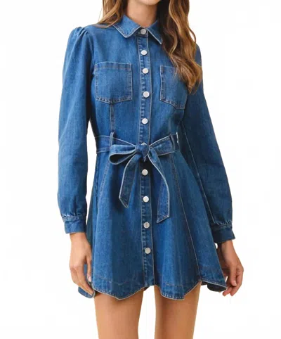 Tcec Snap Button Front Flare Shirt Dress In Denim In Blue