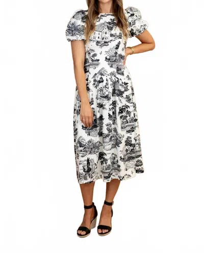 Tcec Sofia Toile Midi Dress In Black/white In Multi