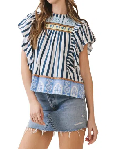 Tcec Sorrento Stripe Ruffle Top In Navy In Multi