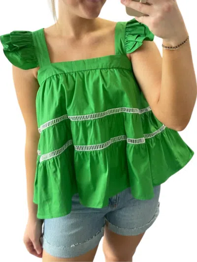 Tcec Square Neck Ruffle Sleeve Top In Kelly Green