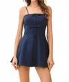 Tcec Straight Neck Two Front Bow Detail Mini Dress In Navy In Blue