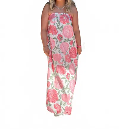 Tcec Strapless Floral Maxi Dress In Pink Peony In Multi