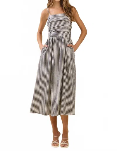 Tcec Striped Fitted Ruched Midi Dress In Navy In Blue