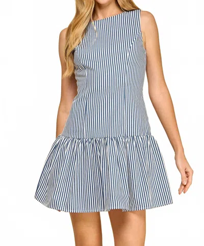 Tcec Striped Ruffled Hem Mini Dress In Blue In Multi