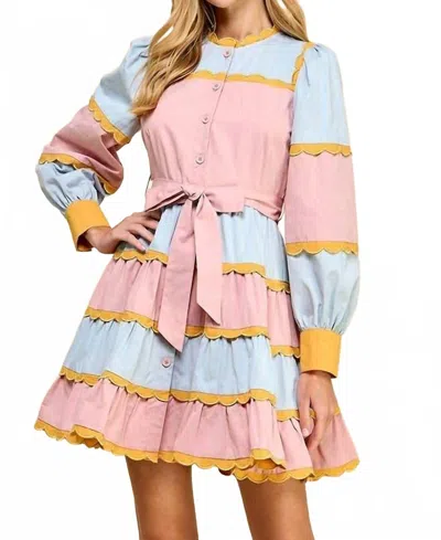 Tcec Striped Scallop Dress In Pink/blue