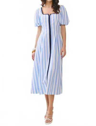 Tcec Striped Square Neck Midi Dress With Contrast Piping In Blue
