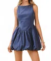 Tcec Structured Bodice Bubble Hem Lace Up Mini Dress In Navy In Blue