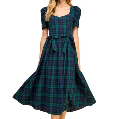 Tcec Sweet Heart Neckline Plaid Midi Dress In Navy
