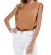 Tcec Tammy Pleather Sleeveless Power Shoulder Top In Camel In Brown