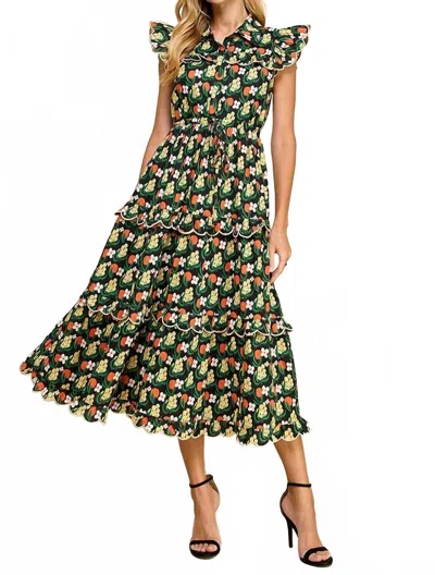 Tcec Tatum Midi Dress In Black Multi In Green