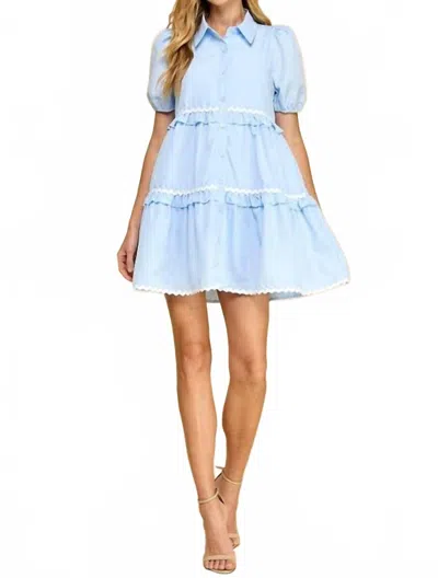 Tcec Tea Time Zigzag Puff Sleeve Shirt Dress In Blue