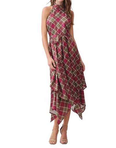 Tcec The Olivia Plaid Dress In Olive/ Red In Multi