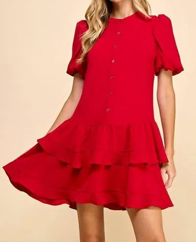 Tcec Tiered Skirt Button Down Dress In Crimson In Red