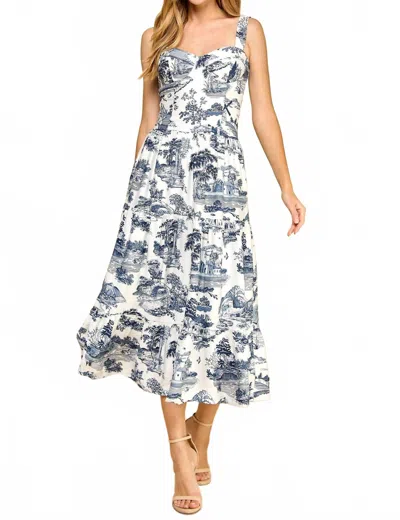 Tcec Toile Printed Sweetheart Neckline Midi Dress In Navy In Multi