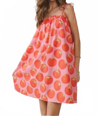 Tcec Tomato Print Elastic Neckline Swing Mini Dress In Red