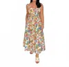 Tcec Tropical Floral Pleated Shoulder Midi Dress In Cream In Multi