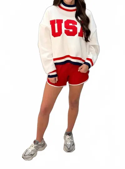 Tcec Usa Mockneck Pullover Sweater In White