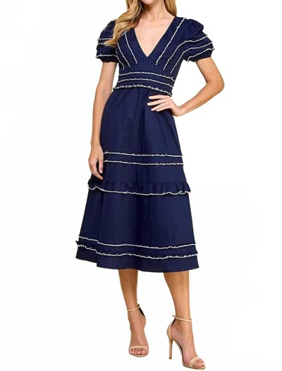 Tcec V- Neck Striped Midi Dress In Navy In Blue
