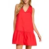 Tcec V Neckline Dropped Waist Poplin Dress In Red In Red