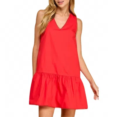 Tcec V Neckline Dropped Waist Poplin Dress In Red