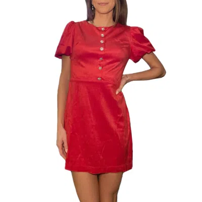 Tcec Velvet Front Faux Button Down Dress In Red
