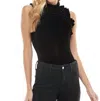 Tcec Velvet Sawyer Ruffle Sleeveless Bodysuit In Black In Black