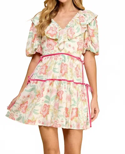 Tcec V-neck Puff Sleeve Floral Dress In Multicoor